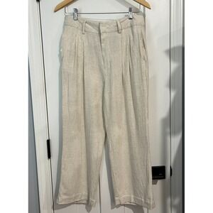 Thread & Supply Womens Linen Blend Wide-Leg Pants Size M Natural Cropped Pleated